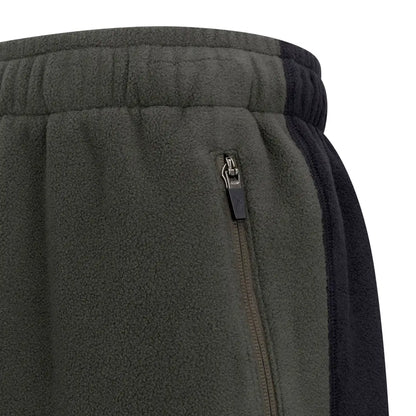 Dark olive green forest fleece joggers with black side stripe