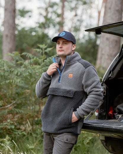 Man wearing New Forest Fox Fibre Pile Fleece pullover in cozy fibre pile fleece style