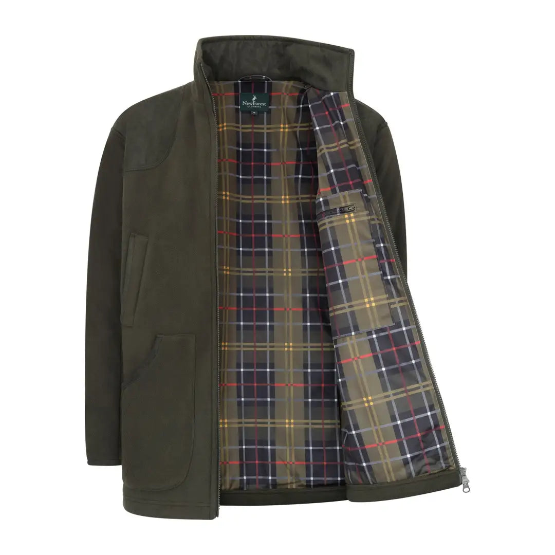 Open Olive Green Forest Hawker Waterproof Fleece Jacket with Plaid Lining