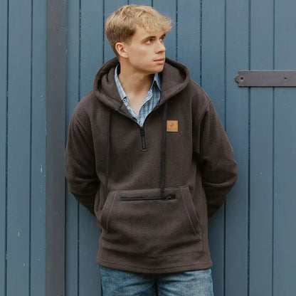 Man in a brown forest heathland hoodie showcasing the New Forest Heathland Hoodie style