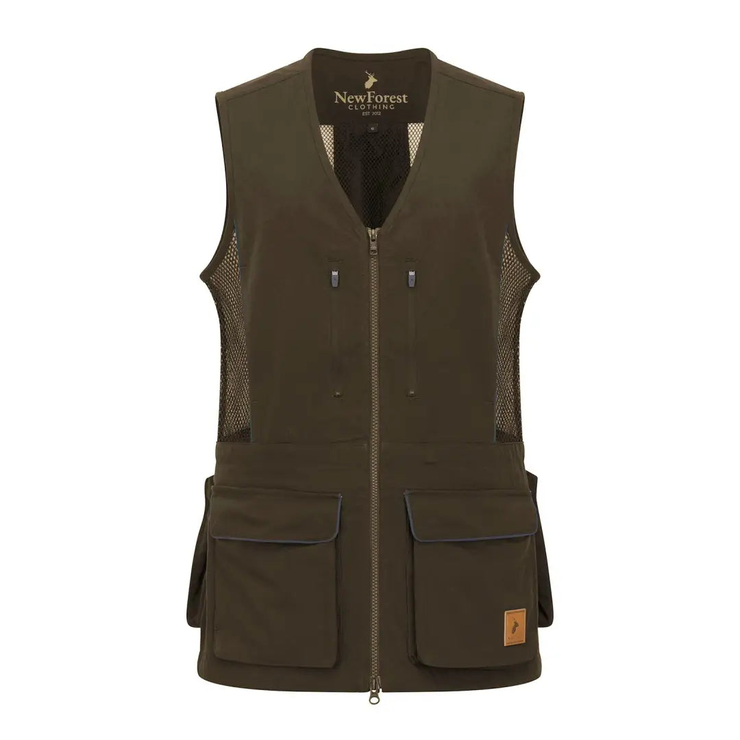 Olive green New Forest ladies dog training vest with mesh panels and pockets