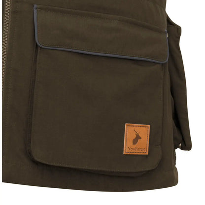 Dark olive green dog training vest pocket with New Forest stag patch