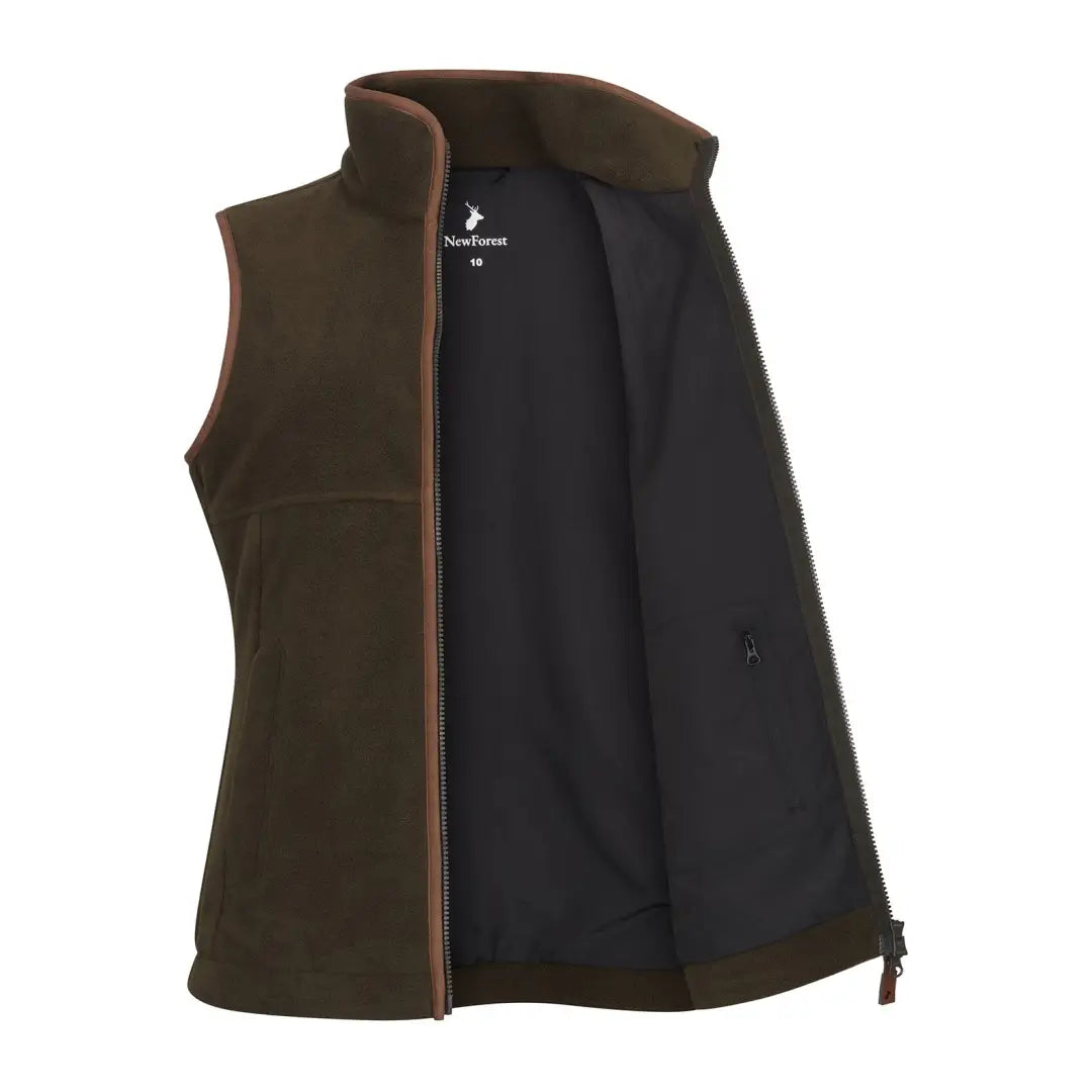 Open brown fleece vest from New Forest Ladies Knightwood Gilet for country hunting outdoors