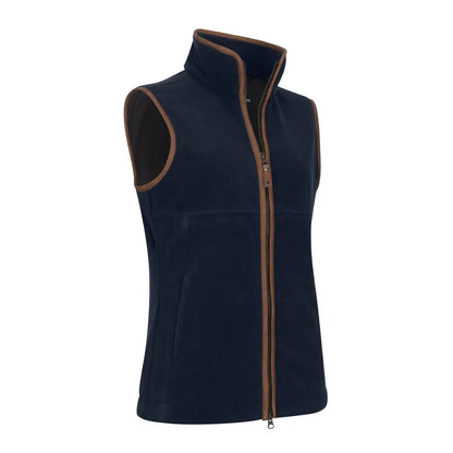 Navy fleece vest with brown trim from New Forest Ladies Knightwood Gilet, great for country clothing and outdoor hunting wear