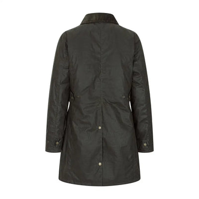 Dark green wax jacket with collar, perfect for country clothing and hunting adventures