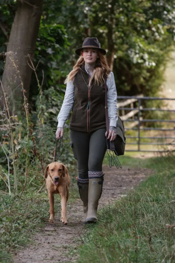 Woman in tweed shirt and vest walking dog in New Forest Ladies Outdoor Stretch Trousers