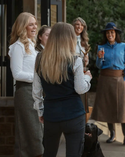 Group of women and a dog enjoying outdoors in New Forest Ladies premium tattersall shirt