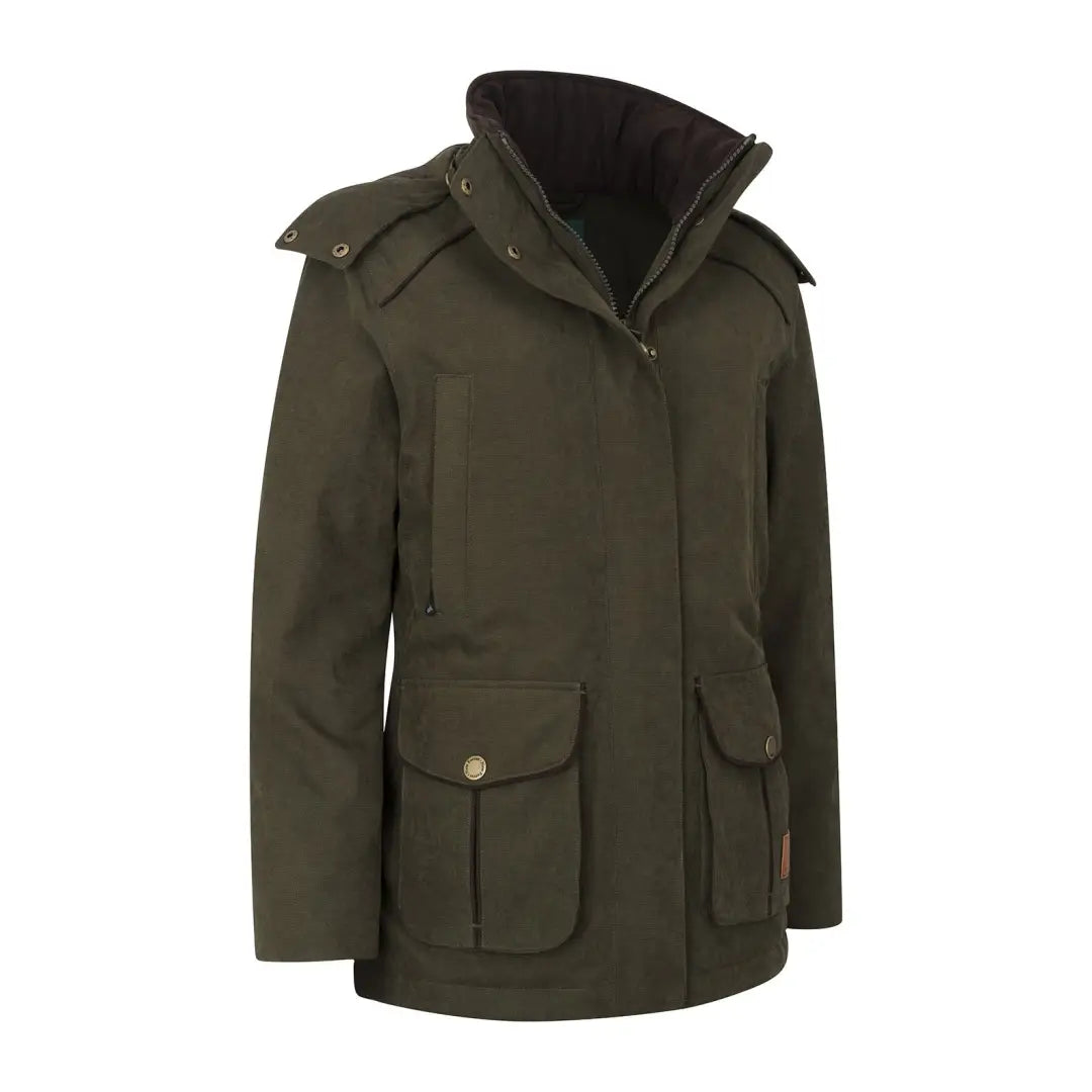 Olive green Forest Ladies Robyn Jacket featuring hood for stylish outdoor wear