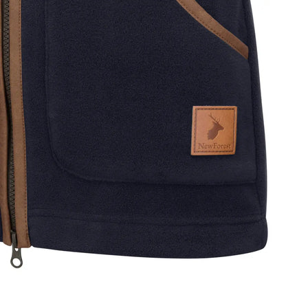 New Forest Ladies Shooters fleece gilet in dark navy with leather trim