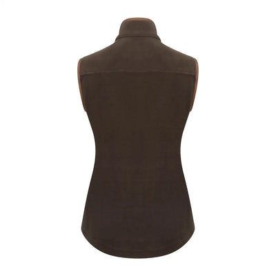 Brown suede New Forest Ladies Shooters Fleece Gilet with tan trim