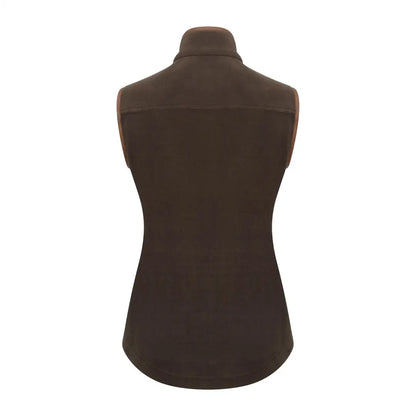 Brown suede New Forest Ladies Shooters Fleece Gilet with tan trim