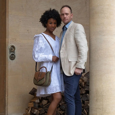 Couple in formal attire wearing the stylish New Forest Linen Blazer together