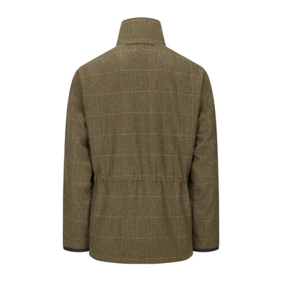 Olive green quilted New Forest Maverick Waterproof Tweed Jacket with a high collar
