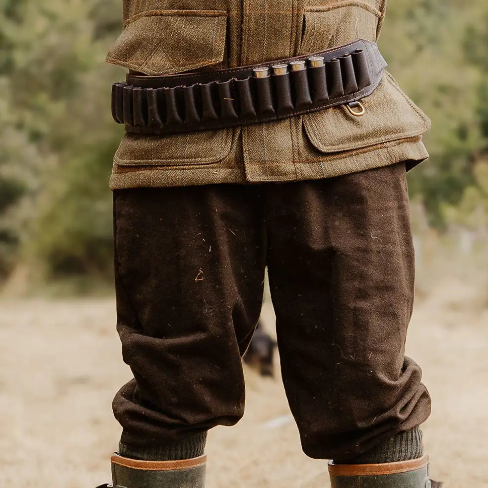 Ammunition belt over New Forest Moleskin Breeks with YKK zip for hunting style