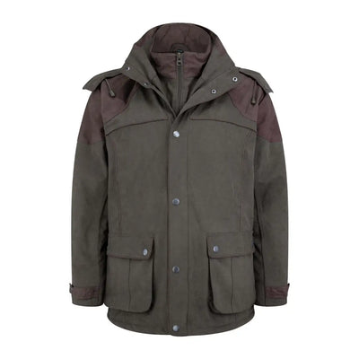 Olive green New Forest Performance Field Coat with pockets and detachable hood