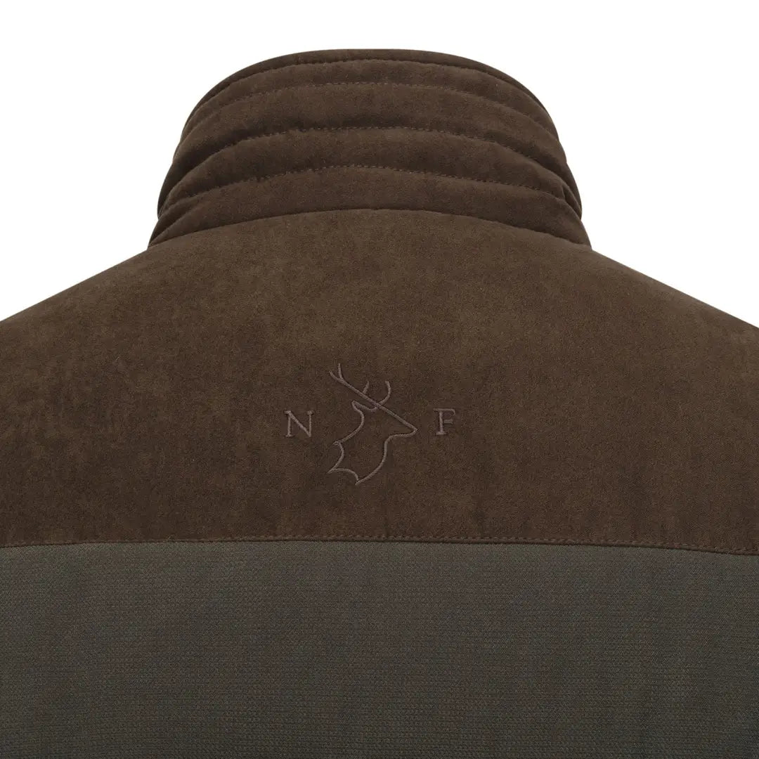 Brown and green back of New Forest Polar Gilet, perfect for forest polar adventures