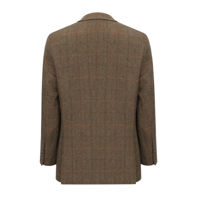 Brown tweed blazer with windowpane check in premium wool tweed fabric for style