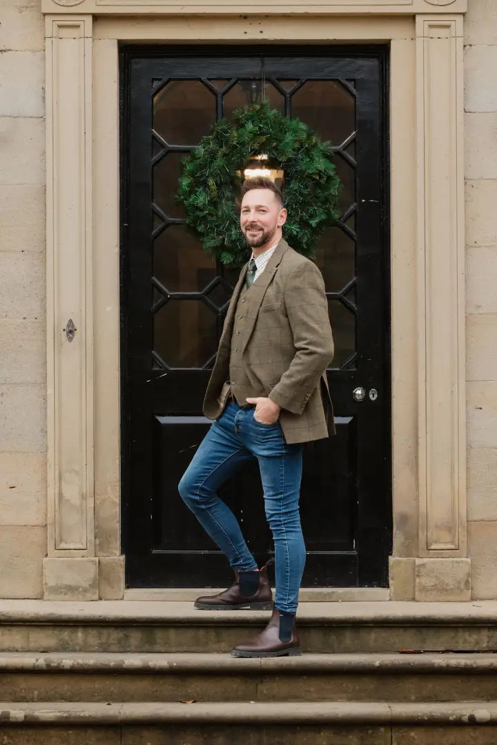 Man in tweed suit wearing New Forest Premium 100% Wool Tweed Blazer for stylish looks