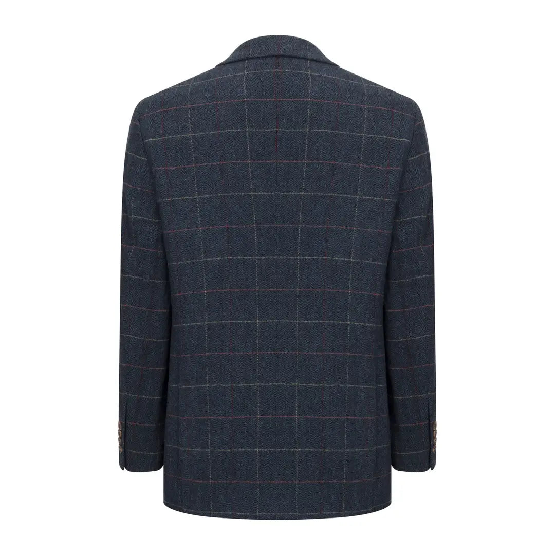 Dark blue plaid wool tweed blazer with notched lapel from New Forest collection