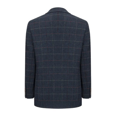 Dark blue plaid wool tweed blazer with notched lapel from New Forest collection