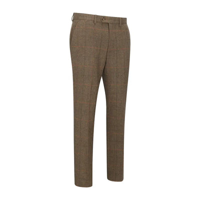 Brown plaid New Forest Premium wool tweed trousers with belt loops