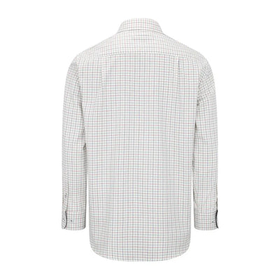 White button-up shirt with a thin black grid pattern from New Forest Premium Tattersall Shirt