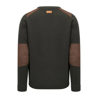 Olive green sweater with brown patches, perfect for your Forest Raven Crew Neck collection