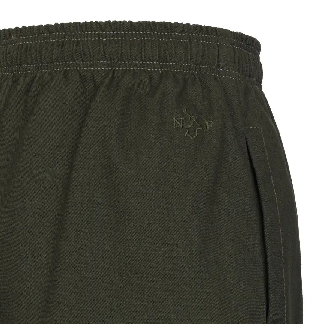 Olive green drawstring rugby shorts perfect for country clothing and hunting trips