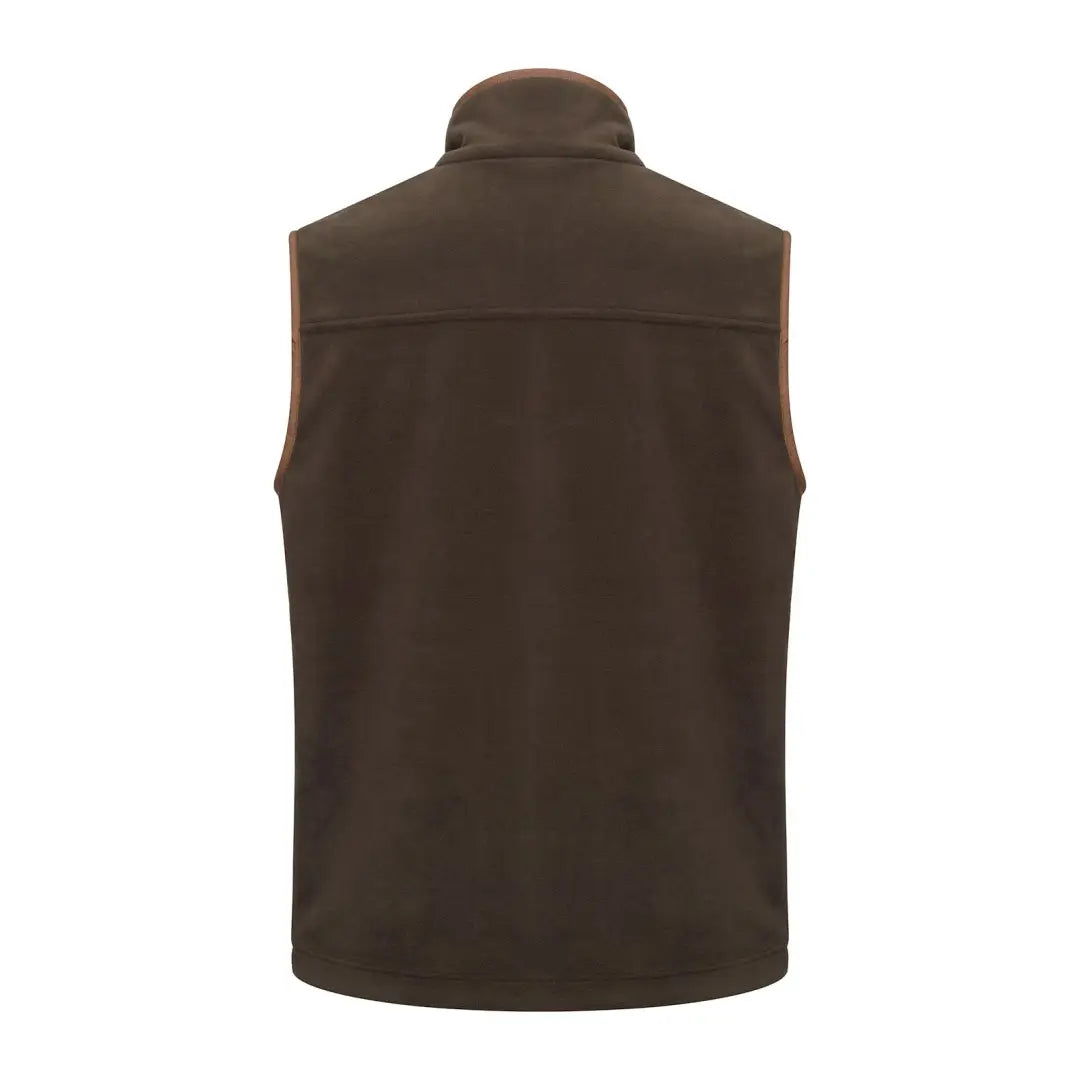 Brown fleece vest with tan trim for country hunting outdoors