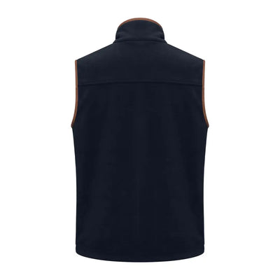 Navy blue New Forest Shooters Fleece Gilet with tan leather trim