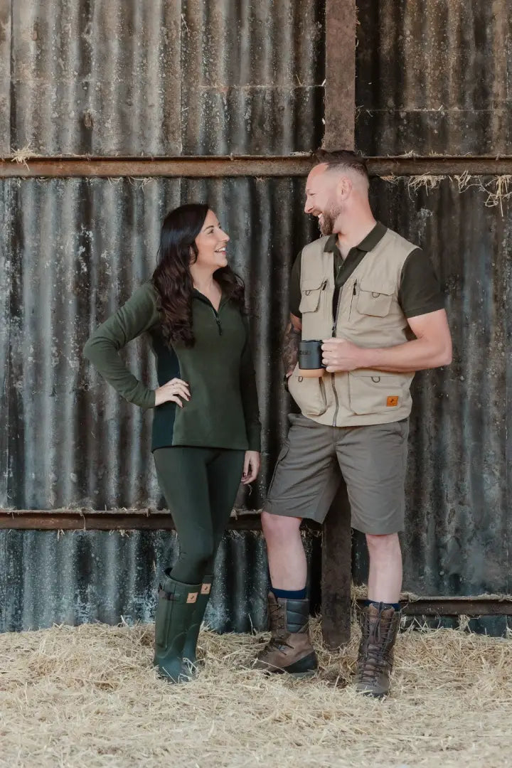 Couple wearing New Forest Trail Shorts in outdoor forest trail adventure