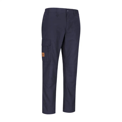 Navy blue Forest Trail Trousers with orange accents and durable fabric for trail hikes