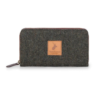 Gray herringbone wallet in a stylish New Forest Tweed Purse for everyday elegance