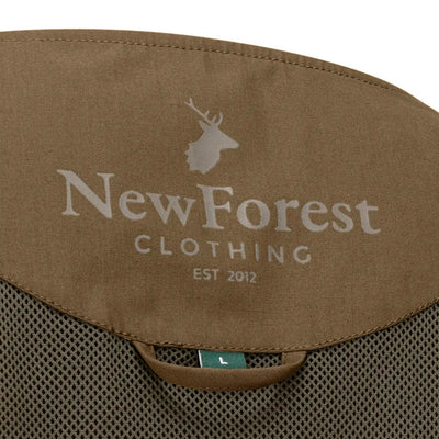 Clothing label featuring a deer logo on the New Forest V-Neck Explorer Gilet