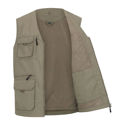 Khaki utility vest from the New Forest V-Neck Explorer Gilet for outdoor adventures