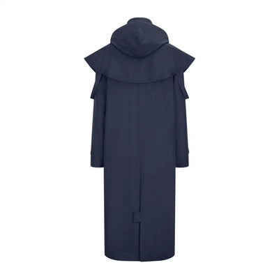 Long navy blue waterproof coat with a stylish cape overlay from New Forest Victoria