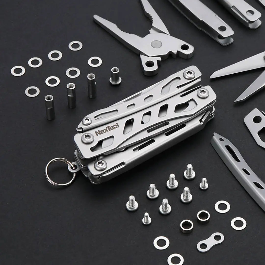 NexTool Flagship Mini Multi Tool: silver multi-tool with tools and screws for outdoors hunting