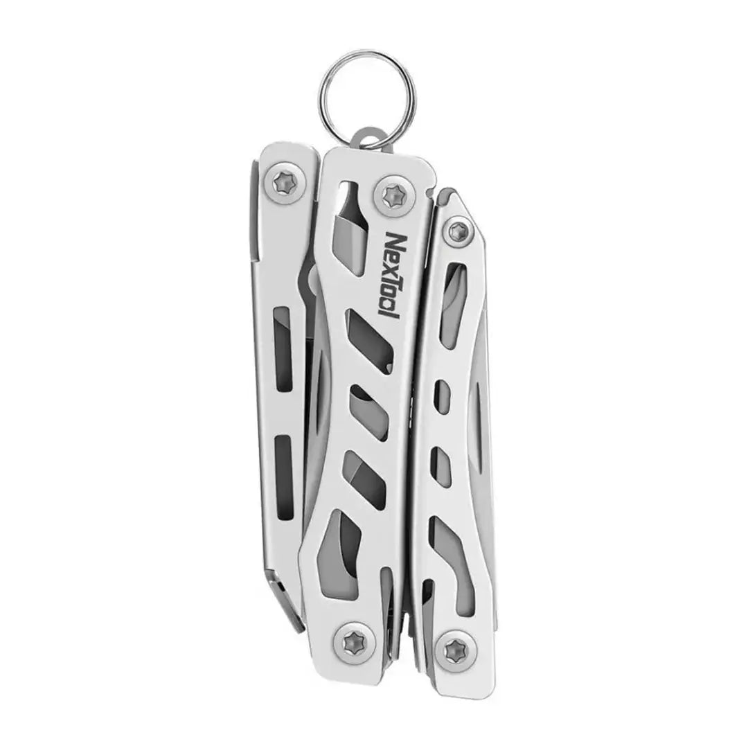 Compact silver NexTool Flagship Mini Multi Tool keychain for outdoors hunting