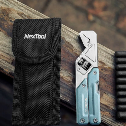 Nextool Light Wrench W2 folding knife in teal silver with black pouch