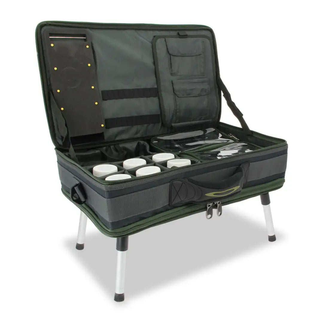 Open NGT Carp Bivvy Table System with legs and tackle box for fishing adventures