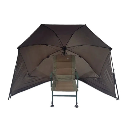 Outdoor chair with NGT 50-inch shelter and storm poles for ideal weather protection