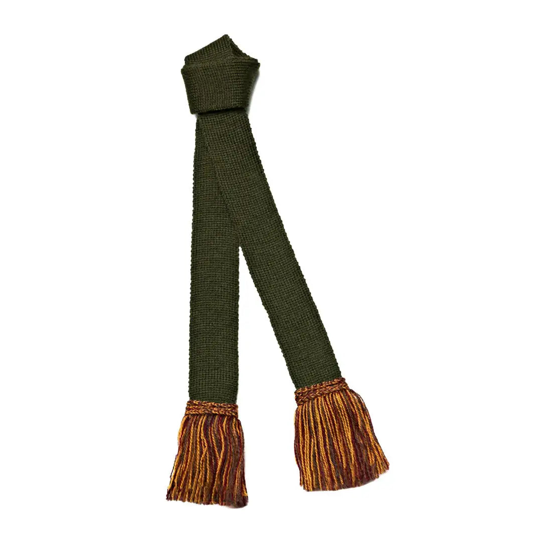 Olive green tie with brown tassels made of Pennine Merino Wool for a stylish look