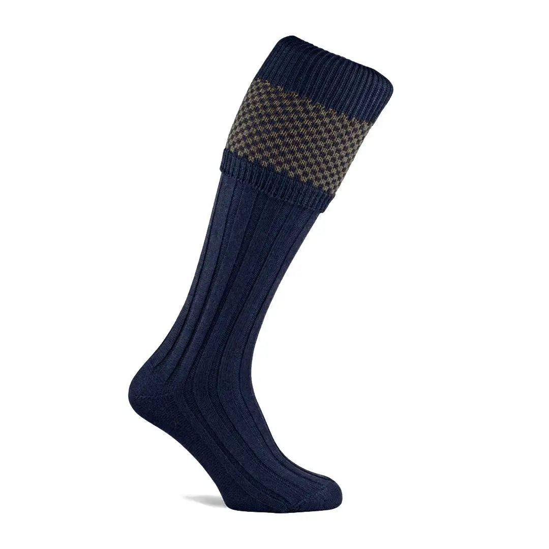 Navy blue Penrith shooting socks with patterned cuff from Pennine Penrith Shooting Socks