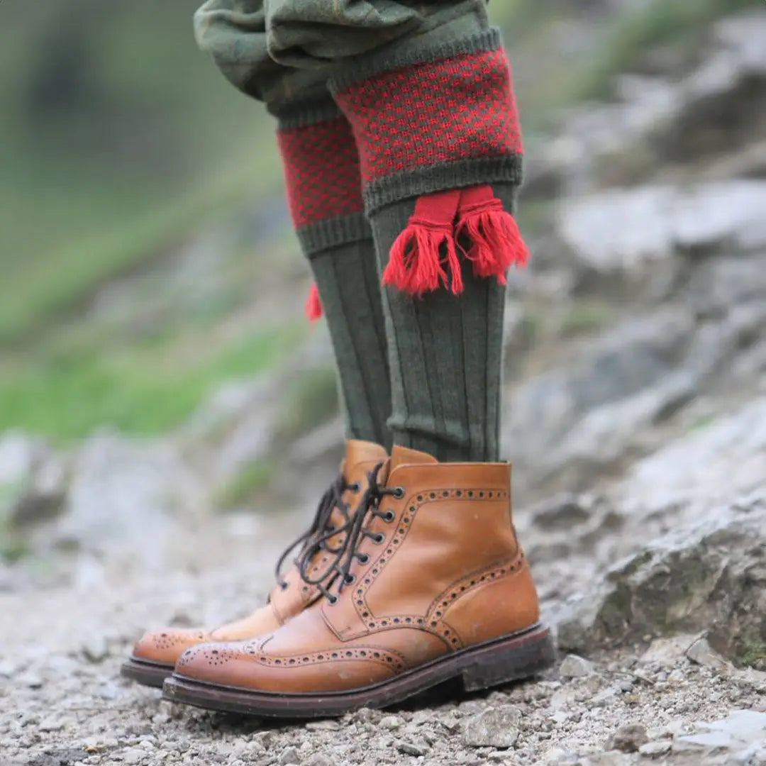 Calzettoni Lunghi Da Tiro Bisley, Colore Verde Bottiglia Con Dettaglio Rosso, 70% Lana, Taglia 8-10, Perfetti Per Tweed E Caccia
