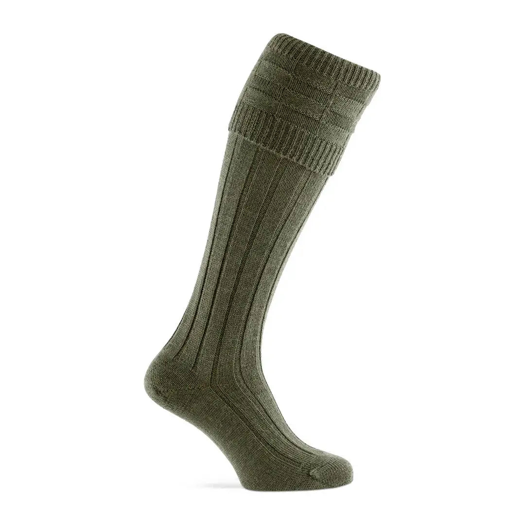 Olive green ribbed knee sock from Pennine Portland Shooting with premium wool