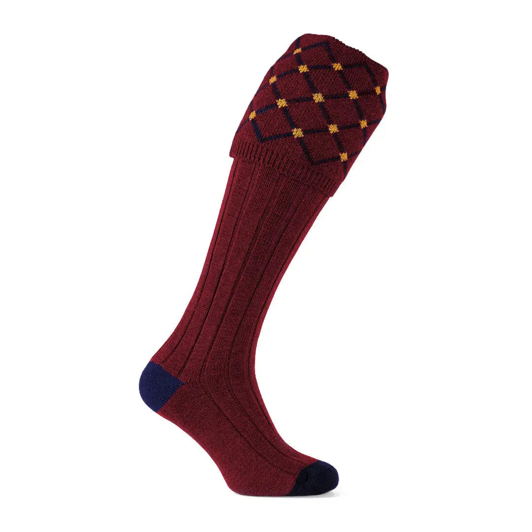 Burgundy knee-high Argyle sock made from extra fine merino for Pennine Regent Shooting Sock