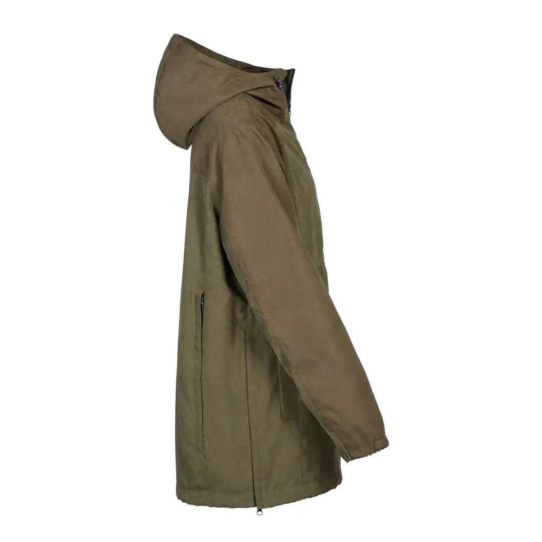 Olive green hooded parka style of the Percussion Bristol Smock for outdoor adventures