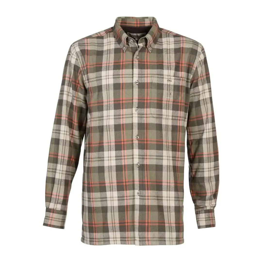 Percussion Inverness fleece lined plaid shirt in olive, beige, coral
