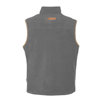 Gray sleeveless Percussion Scotland fleece vest with orange logo on the collar