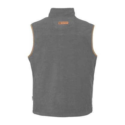 Gray sleeveless Percussion Scotland fleece vest with orange logo on the collar